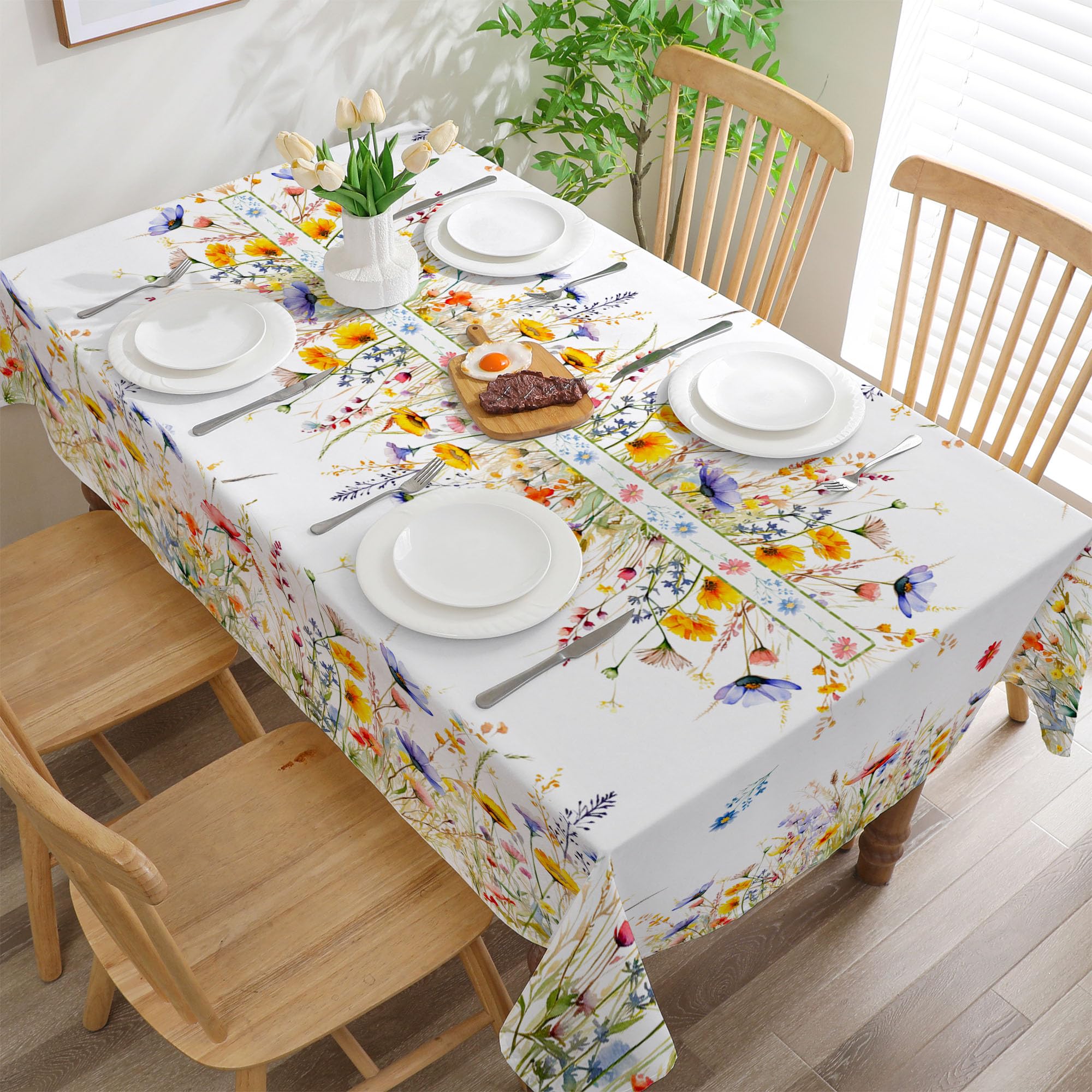 cusugbaso Spring Tablecloth 60x84 Inch for Rectangle Tables - Blooming Flower Spring Decorations for Home - Water Resistant Flower Table Cloth for Party,Table