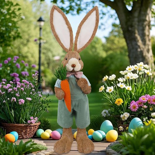 Dr. Dudu Easter Bunny Decor - 2.7 FT Large Bunny Statue with Carrot | Outdoor Porch Decoration for Spring