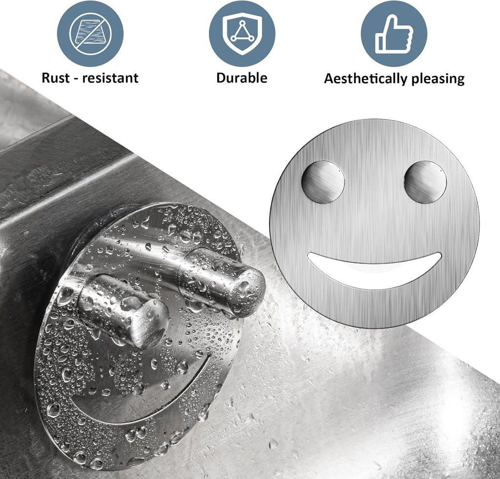 Yoshiky Stainless Steel Smiley Face Sponge Holder - Silver Sink Caddy Organizer with Suction Cup for Kitchen