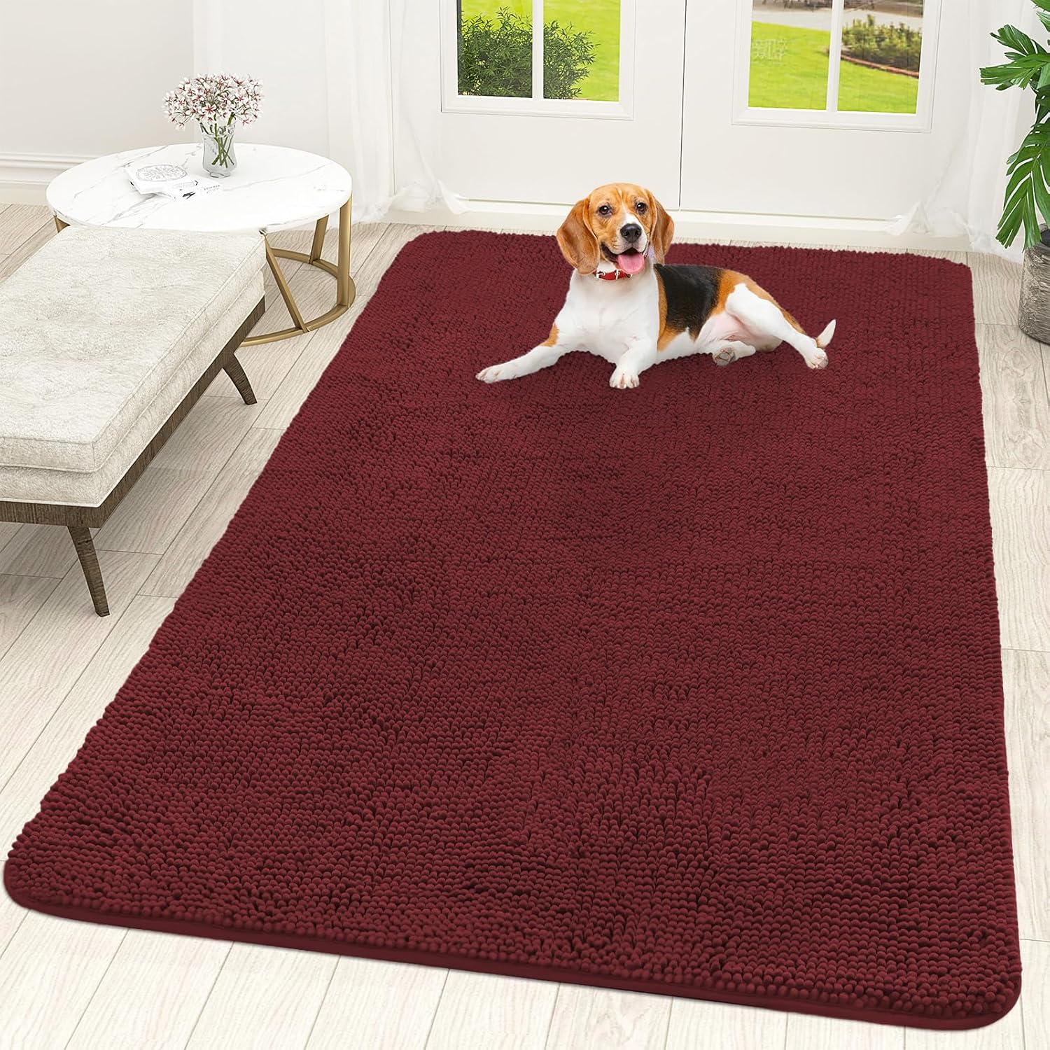 OLANLY Dog Door Mat - Absorbent Non-Slip Washable Doormat for Muddy Paws | 70x46, Quick Dry Chenille, Caramel Russet