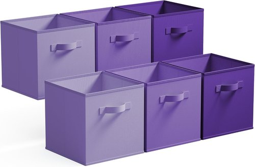 Granny Says 11-Inch Cube Storage Bins - 6 Pack Organizer with Handles | Purple Gradient Design