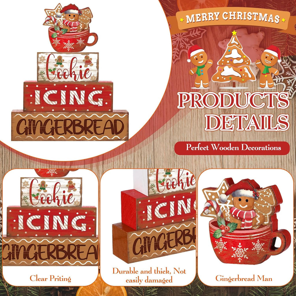 Moucuny Christmas Gingerbread Man Table Sign - 4 Pcs Wooden Decorative Set for Winter Decor