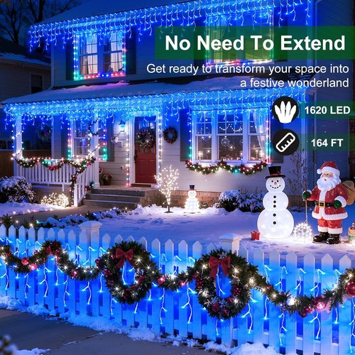 1620 LED Christmas Lights - 164ft Blue Outdoor String Lights with 12 Modes & Timer | Waterproof Twinkle Lights for Holiday Decor