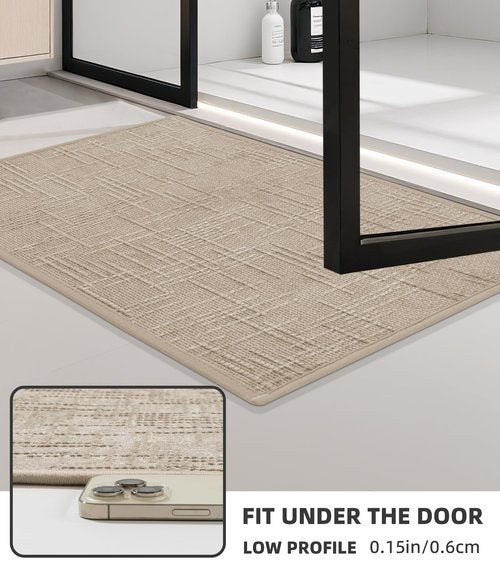 YIHOUSE Bathroom Rug Set 3 Piece Beige, Non Slip Bath Mats Sets of 3 Quick Dry, Absorbent Washable Thin Bathroom Rugs Fit Under Door for Elder, Sink, Laundry