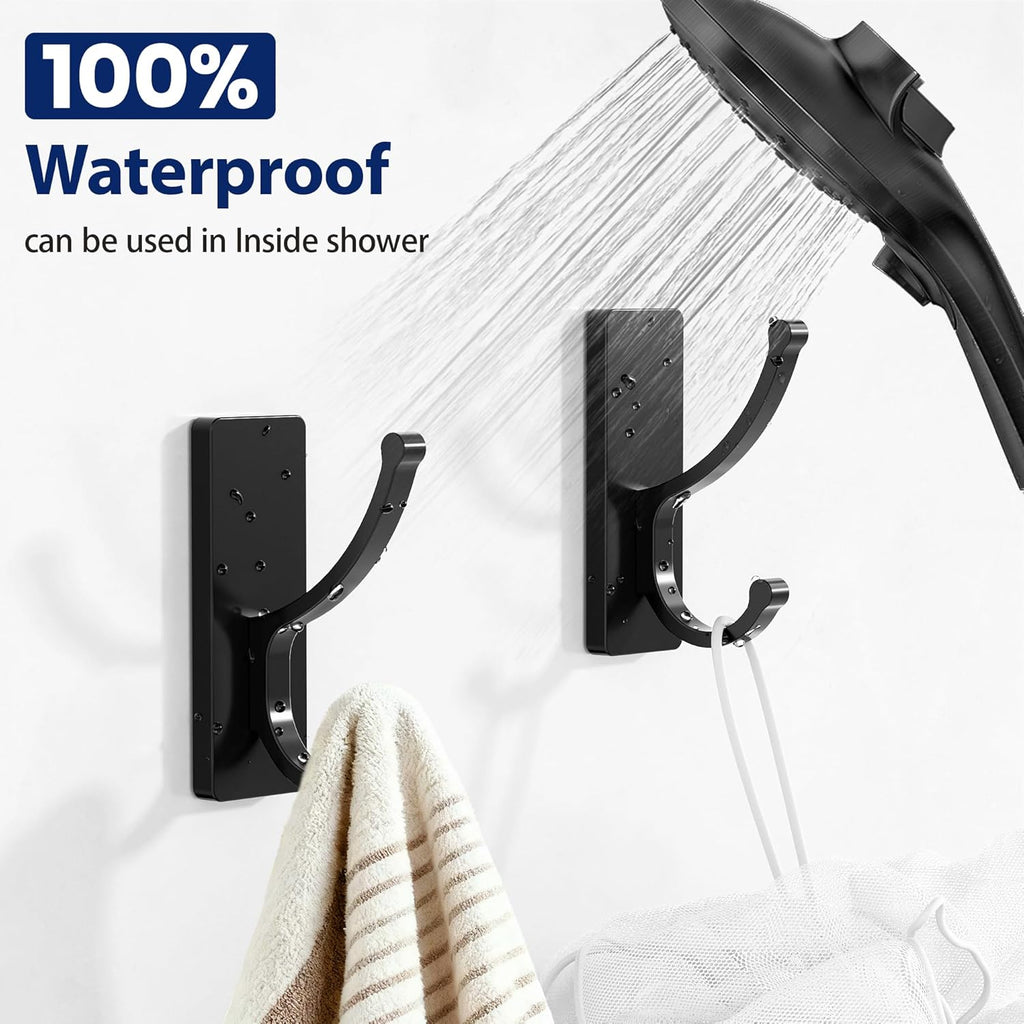 Pickpiff Adhesive Wall Hooks - Heavy Duty, No Residue, Easy to Remove | 4 Pack Black