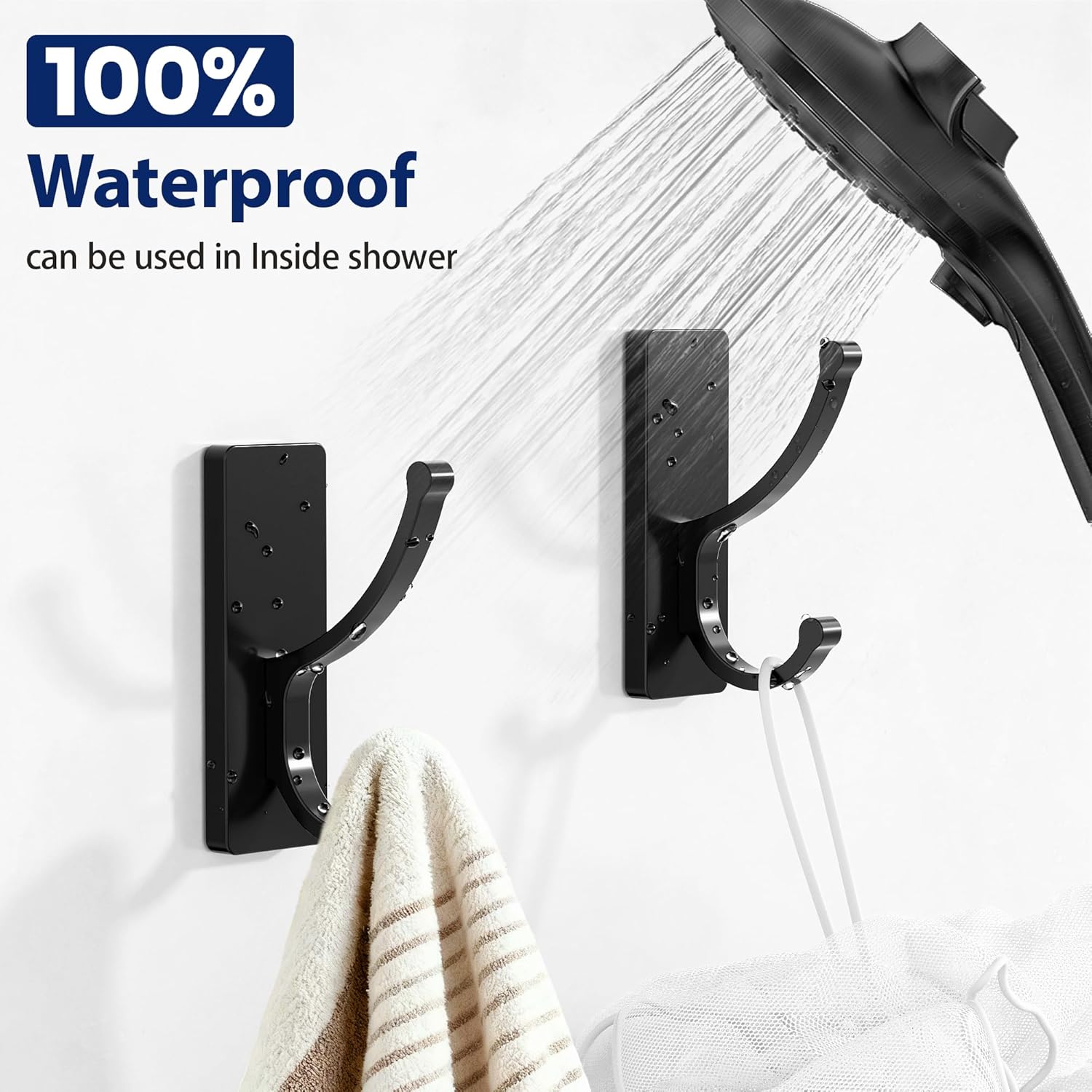 Pickpiff Adhesive Wall Hooks - Heavy Duty, No Residue, Easy to Remove | 4 Pack Black