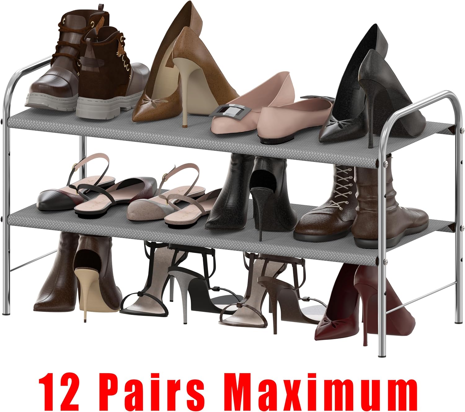 Simple Houseware 2-Tier Shoe Rack - Stylish Grey Storage Organizer for Home & Entryway