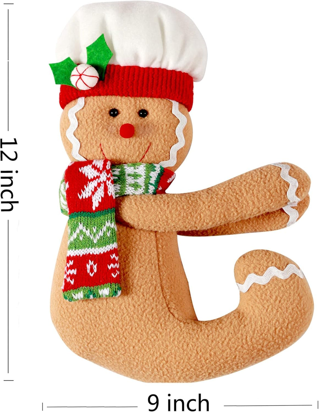 Skiennix Gingerbread Man Christmas Tree Topper - Unique Plush Stuffed Decor in Red & Green