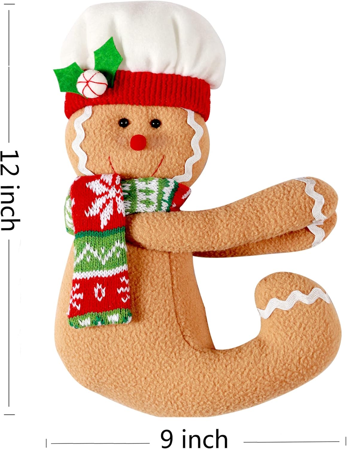 Skiennix Gingerbread Man Christmas Tree Topper - Unique Plush Stuffed Decor in Red & Green
