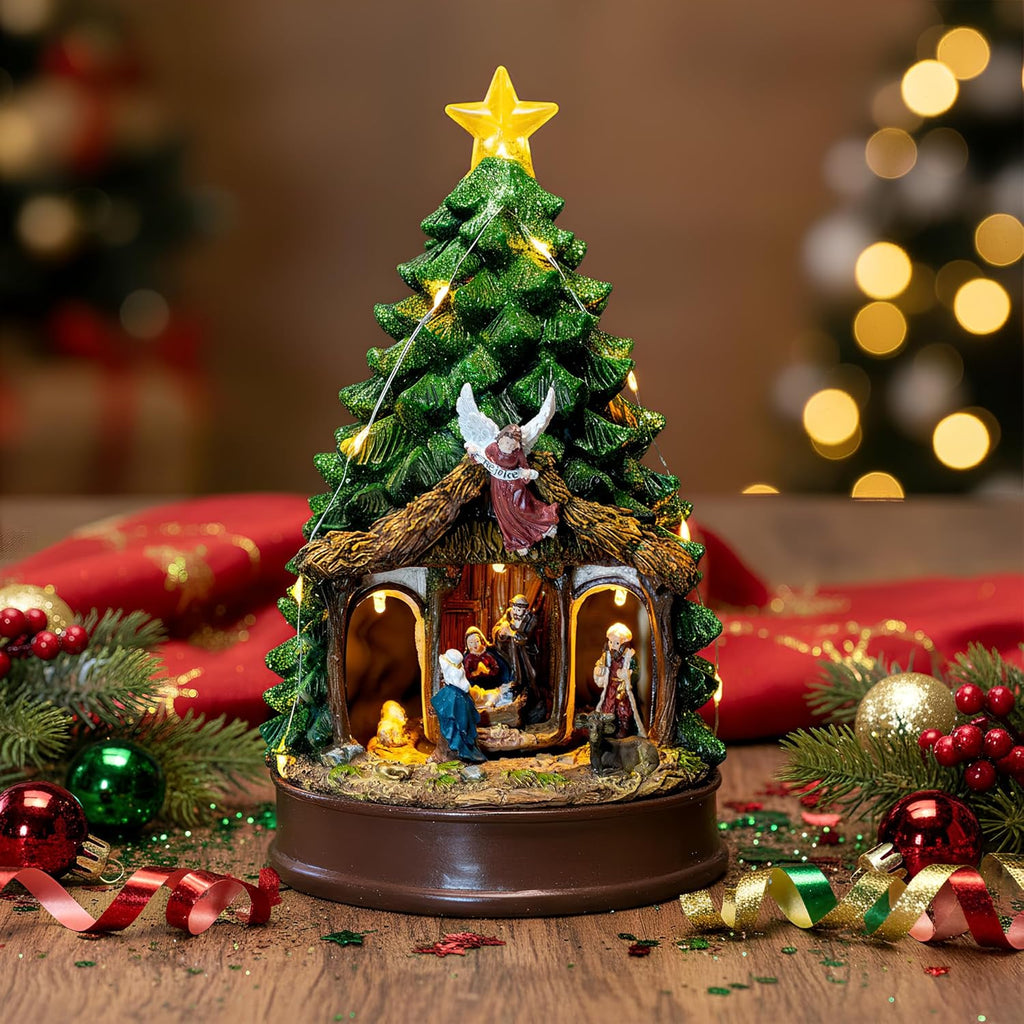 Regine Switzerland Christmas Tree Nativity Scene - Animated & Musical LED Lights | Festive Home Decor