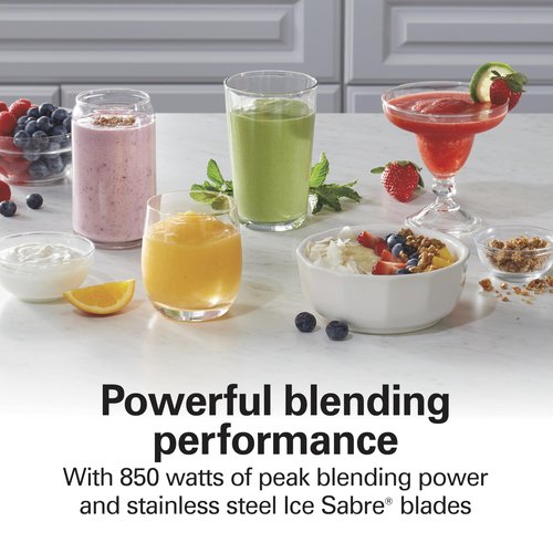 Hamilton Beach Blender for Smoothies with 5 Functions Including Auto Smoothie Cycle, Wave Action System for Ultra Smooth Results, 850 Watts, 40oz BPA Free Glass Jar, Stainless Steel (56208)