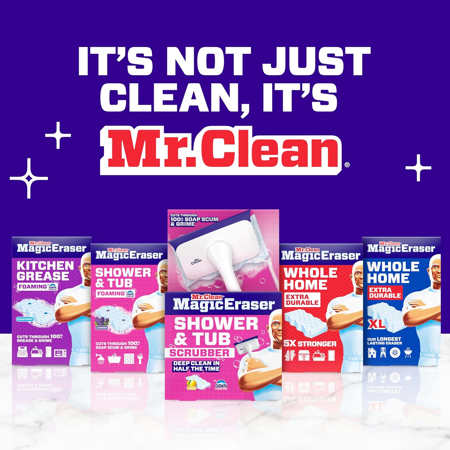 Mr. Clean Magic Eraser Shower & Tub Scrubber - All-in-One Bathroom Cleaner Kit | Lemon Scent, 1 Scrubber & 2 Erasers
