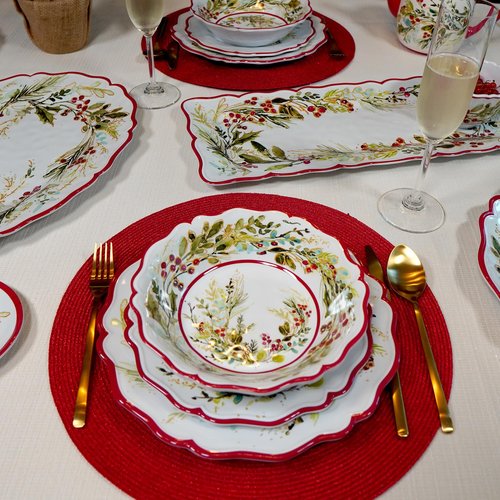 Certified International Christmas Gatherings 12 pc Melamine Dinnerware Set, Service for 4