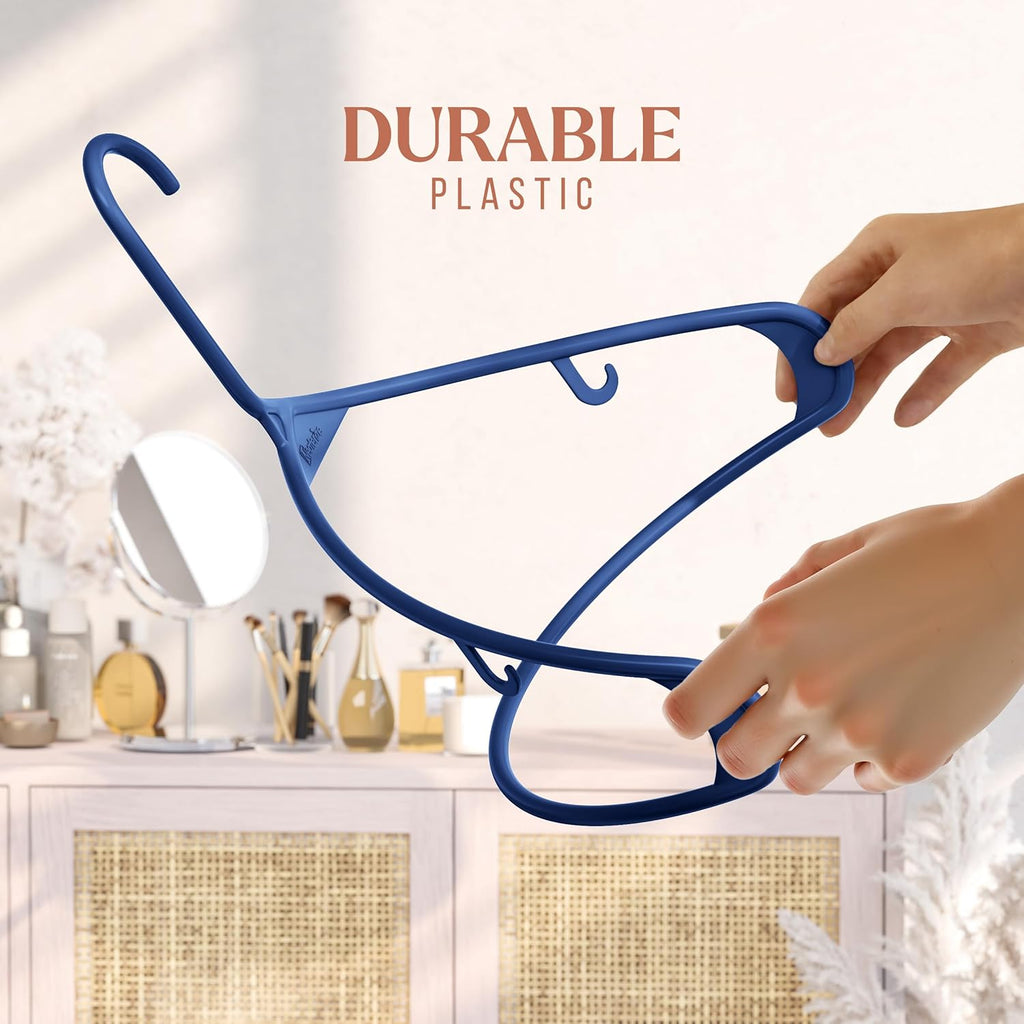 Plastic Hangers 50 Pack Navy - Space-Saving Clothes Hangers for Closet Organization | Perfect for Coats & Apparel