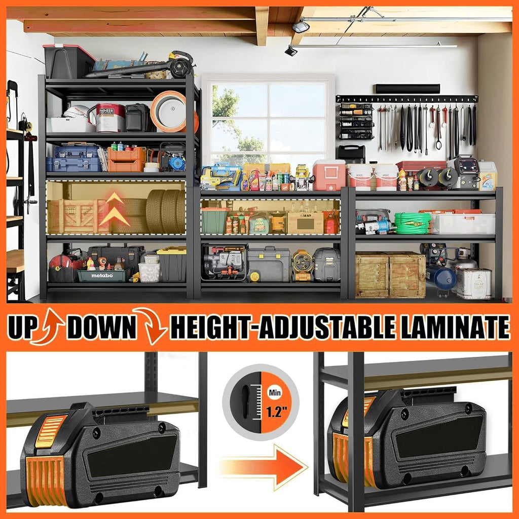 Skiennix Heavy Duty Garage Shelving Unit - 5-Tier Adjustable Metal Storage Rack | 3000 LBs Capacity, 35.4"W x 17.7"D x 71.2"H