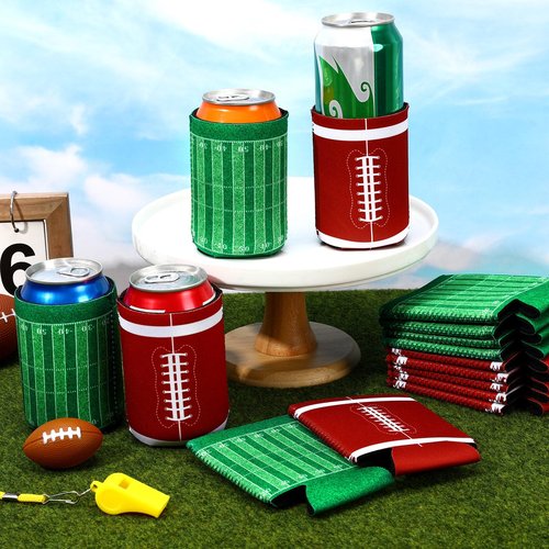 SEPGLITTER 18 Pack Football Can Cooler Sleeves Beer Drink Can Bottle Cooler Sleeves Cooler Collapsible for Football Lovers Party Birthday Themed Party Decorations Supplies Favors
