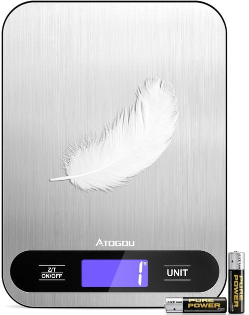 Atogou Digital Kitchen Scale - 33lb/15kg Capacity with Full View LCD Display & Durable Stainless Steel Surface | Black