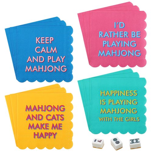 Tinlade 50pcs Mahjong Napkins 4 Colors with Funny Sayings 3-ply 10" x 10" Cocktail Napkins for Mahjong Game Nights Gatherings Themed Party Supplies Gift for Game Lovers Friends Hostess