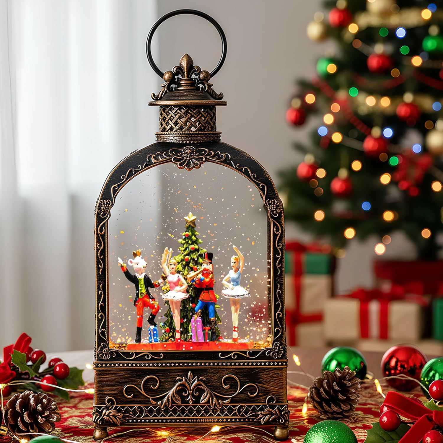 Nutcracker Christmas Snow Globe - Musical Lantern with Timer & USB/Battery Operated - 6 Hours