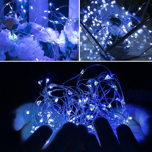 Brightown 12 Pack LED Fairy Lights - Waterproof Silver Wire String Lights for DIY Decor | 7 Feet, 20 LEDs, Blue