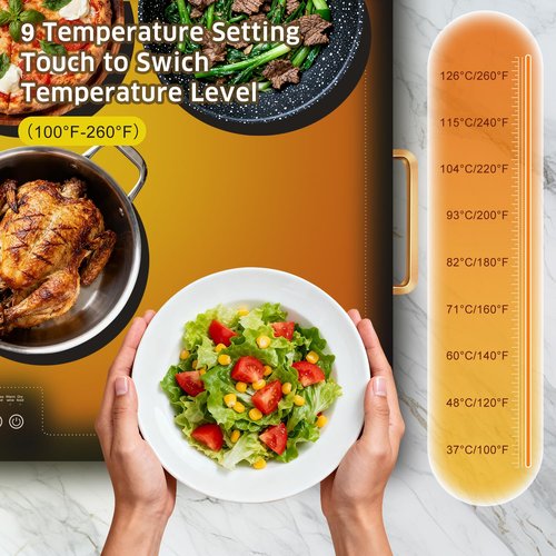 Warming Mat for Food,（Extra Long 32”x18”） Warming Tray with Adjustable Thermostat, 2 Temperature Modes for Parties Buffet, Parties, Holidays, Family Gatherings, Gold Edge (Black, Extra Large 32"x18")