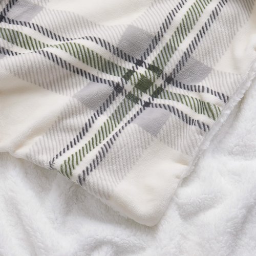 Lucky Brand Sherpa Plaid Grey/Olive 50"X70" Cozy Plush Blanket - Premium Microfiber Throw for Luxurious Comfort and Style