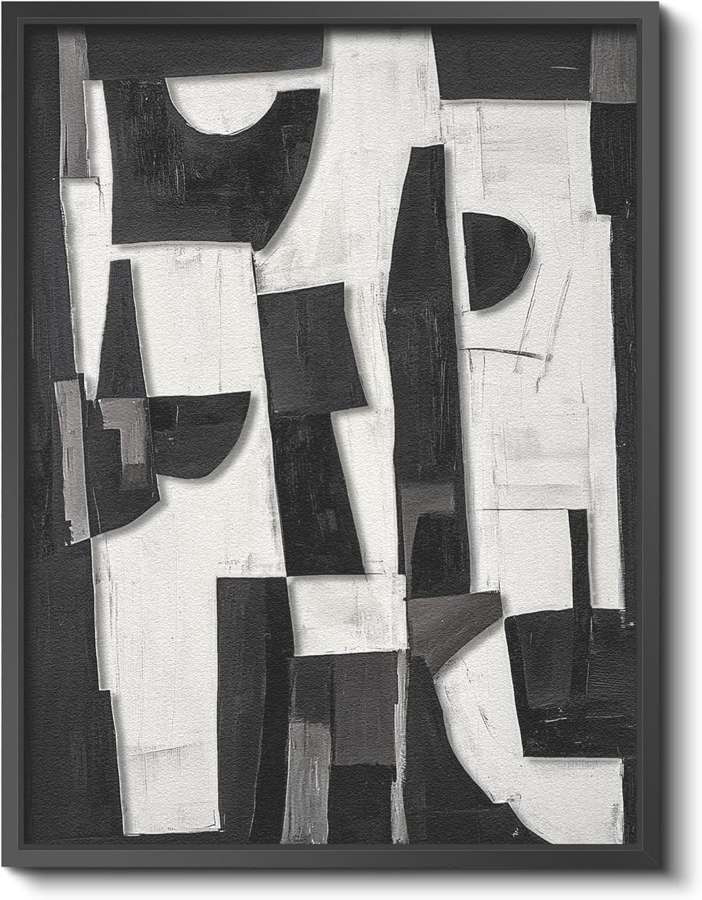 Skiennix Modern Black & White Abstract 3D Stacked Sandstone Wall Art - 12x16 Geometric Design in Metal Frame for Contemporary Home Decor