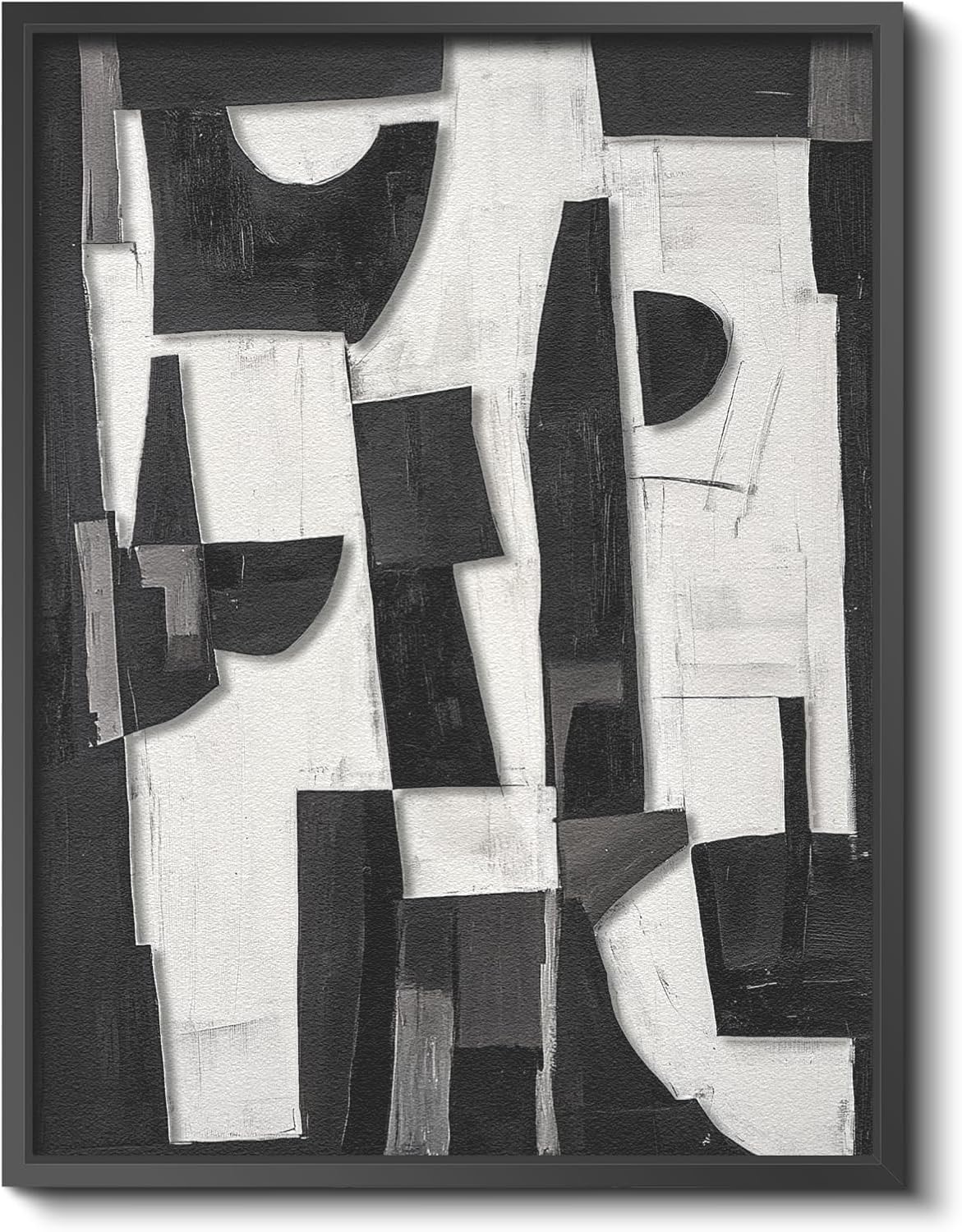 Skiennix Modern Black & White Abstract 3D Stacked Sandstone Wall Art - 12x16 Geometric Design in Metal Frame for Contemporary Home Decor