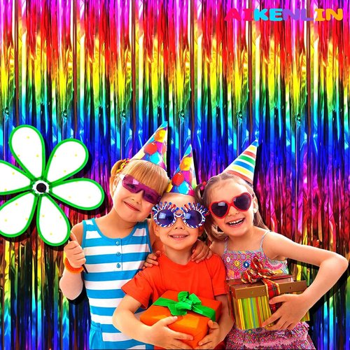 Colorful Foil Fringe Curtain Backdrop by [Brand Name] - 3.2Ft x 9.8Ft Metallic Tinsel Streamers for Parties & Events