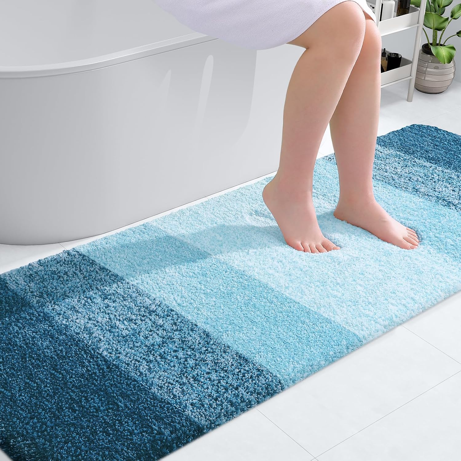 OLANLY Bathroom Runner Rug - Extra Soft Microfiber Mat, Quick Dry & Washable | 70x24, Peacock Blue