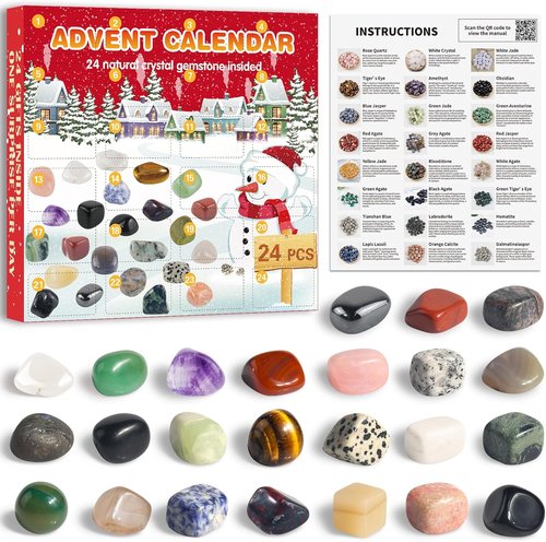 Crystal Advent Calendar 2025 - Gemstone Countdown Calendar with 24 Natural Minerals & Rocks for Kids