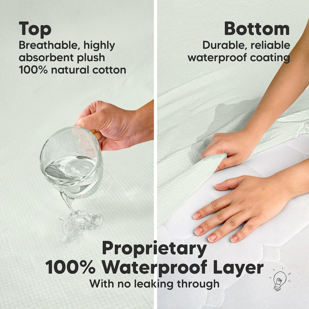 Skiennix 2-Pack Waterproof Crib Mattress Protector - Soft Quilted Cotton, Machine Washable, 52" x 28" (Soft Fern/Quin)