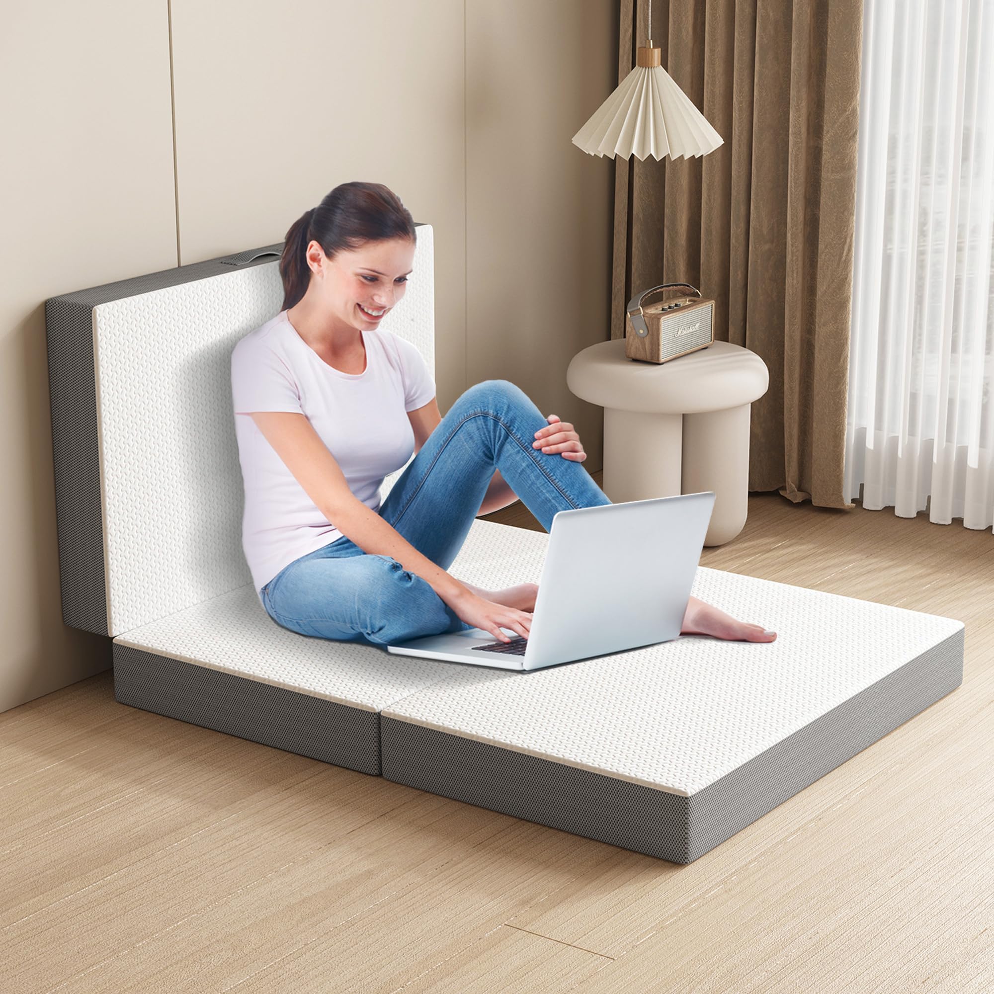 Tri-Fold Memory Foam Mattress, 4 inch Single Folding with Washable Covers, Reversible Design, Foldable Topper for Travel&Guests,25"x75"x4"