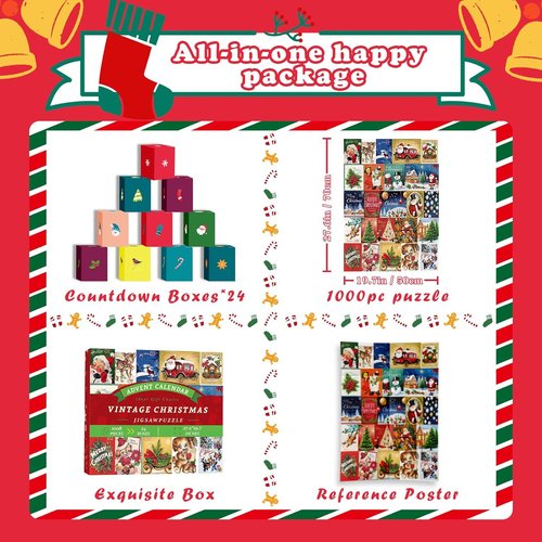 Lihome Advent Calendar Puzzle 2024 - 1008 Pieces Christmas Countdown Jigsaw Game for Family Fun