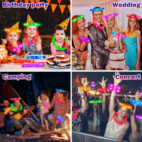 Glow Sticks | 36 PCS Camping Toys for Kids - Light-Up Pop Tube Bracelets & Necklaces for Parties