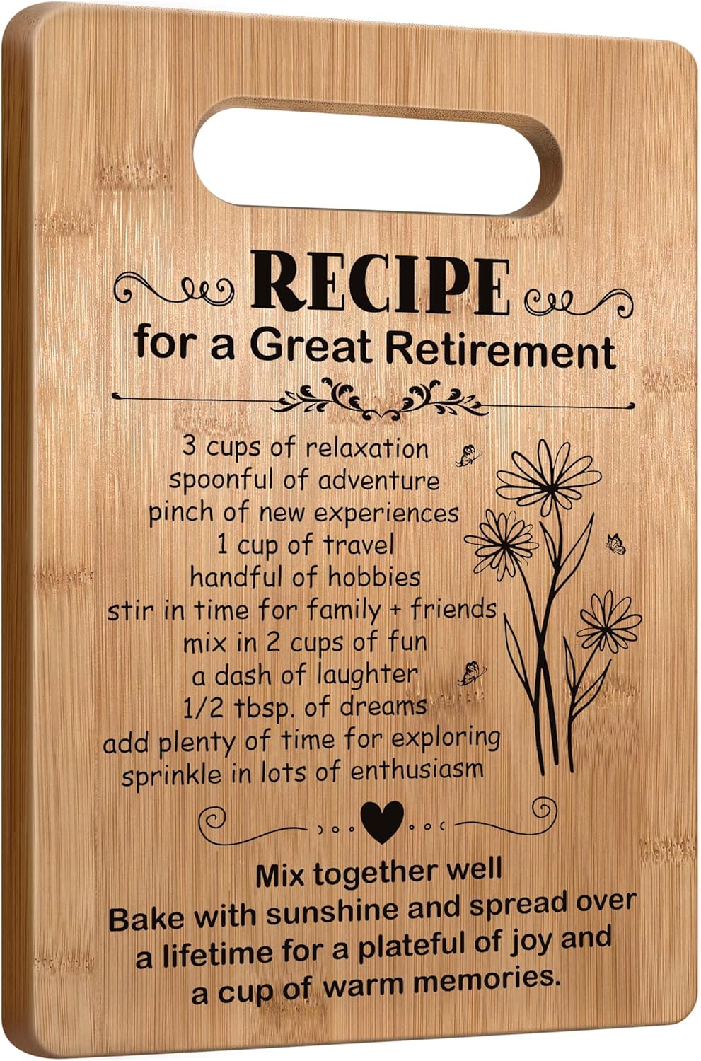 Skiennix Retirement Gifts for Women - Unique Cutting Board with Inspirational Recipe | Perfect Farewell Gift for Coworkers and Friends