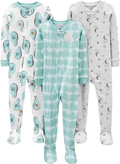 Carter's Baby Boys' Snug Fit Footed Cotton Pajamas - 3-Pack, Soft & Comfortable for All Night Wear