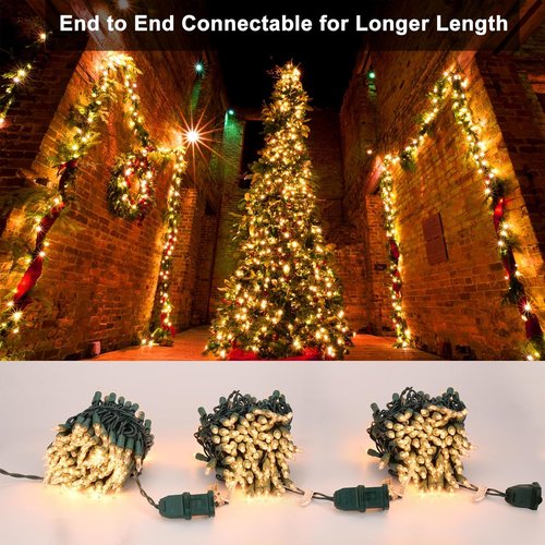 BrizLabs Clear Christmas Lights - 300 Count Warm White String Lights | 69.6ft Indoor/Outdoor Decor