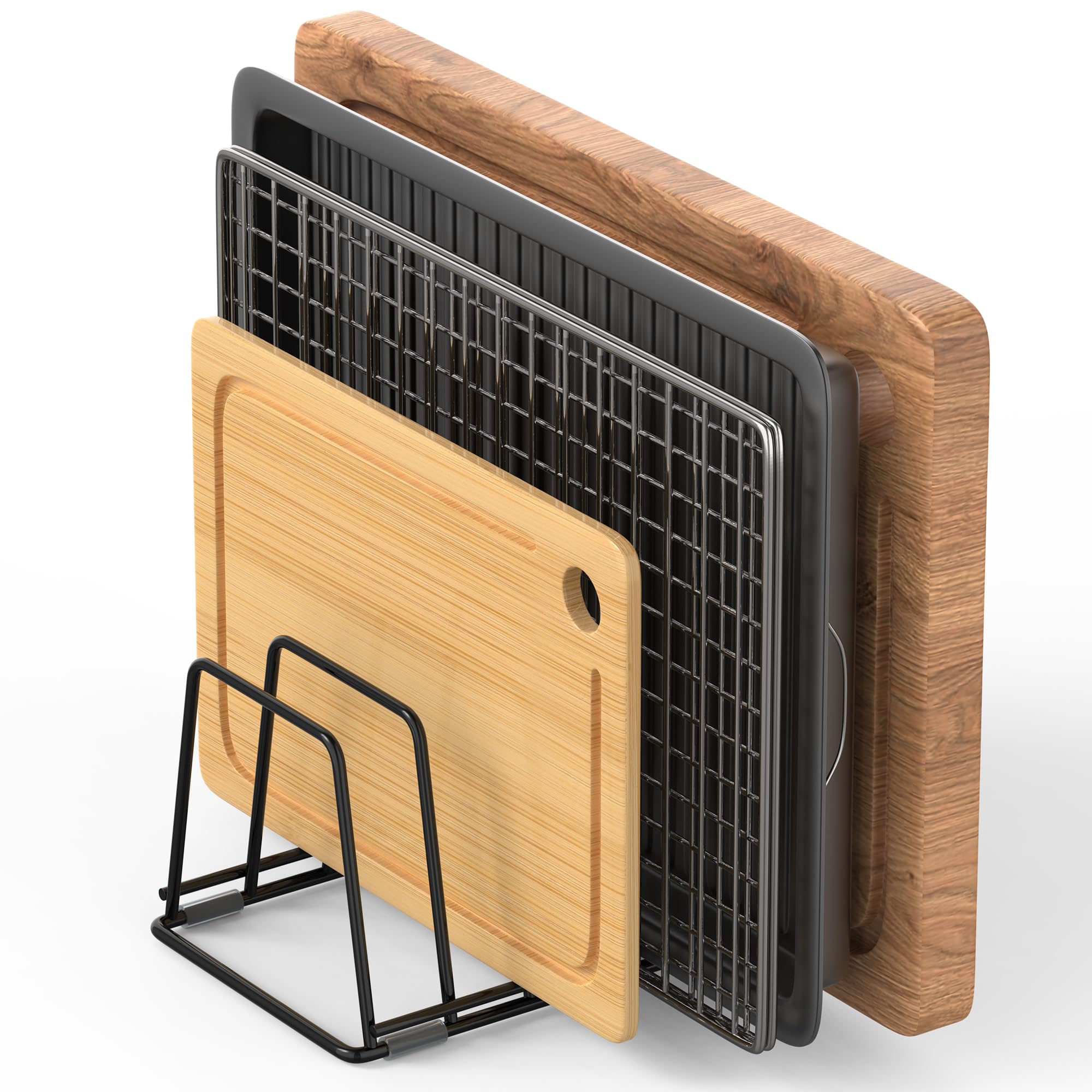 LAEMYFYRE Cutting Board Organizer Kitchen Organizer Rack for Cutting Board, Bakeware, and Cookie Sheet, 5-Slot Heavy-Duty Steel Cookware Holder,Rust-Resistant with Anti-Slip Feet (1, Small)
