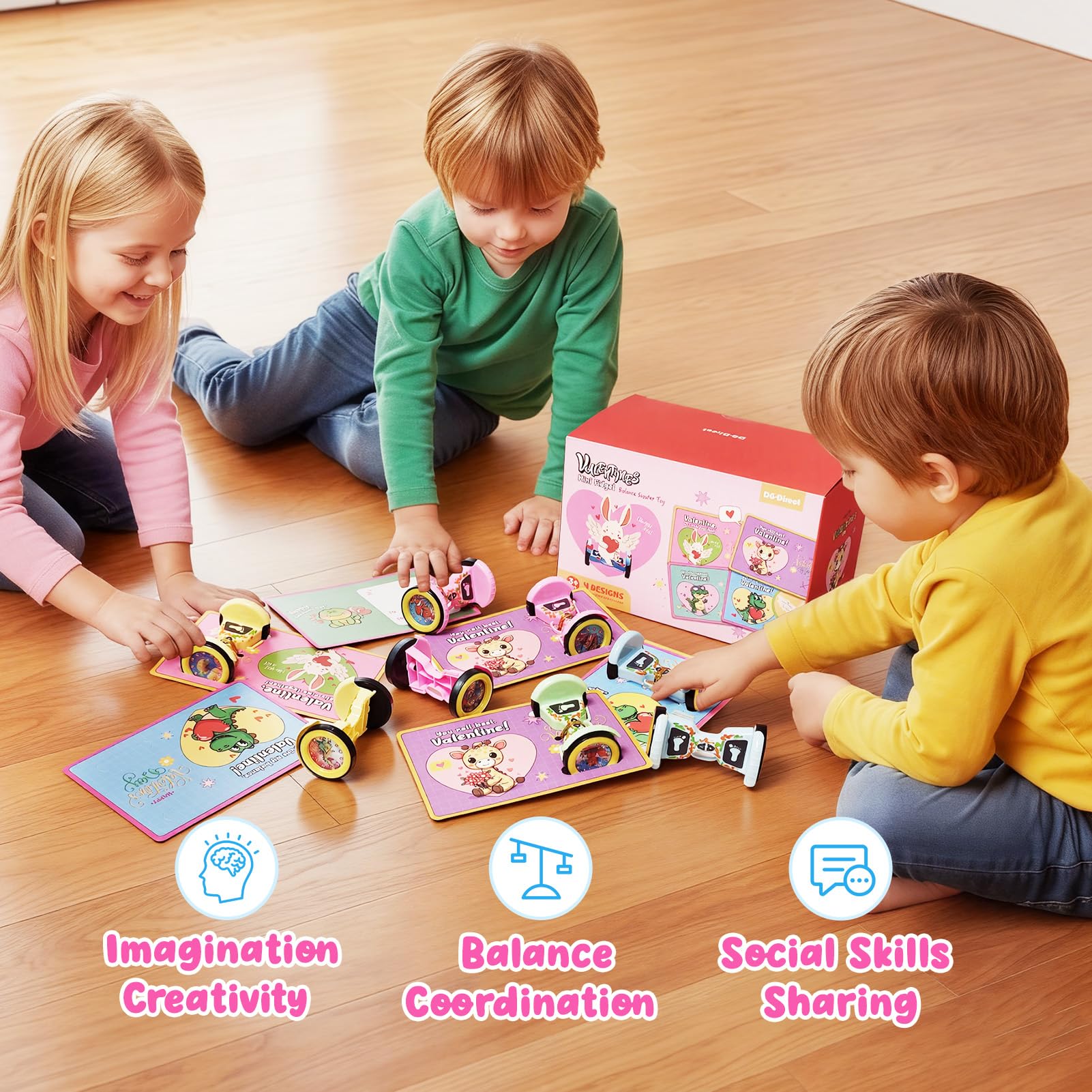 DG-Direct 28 PCS Valentine’s Day Balance Scooters and Cards, Valentines Day Gifts for Kids, Fidget Toys with Valentine Cards, Valentine Cards for Kids Classroom, School Exchange Gift Party Favors