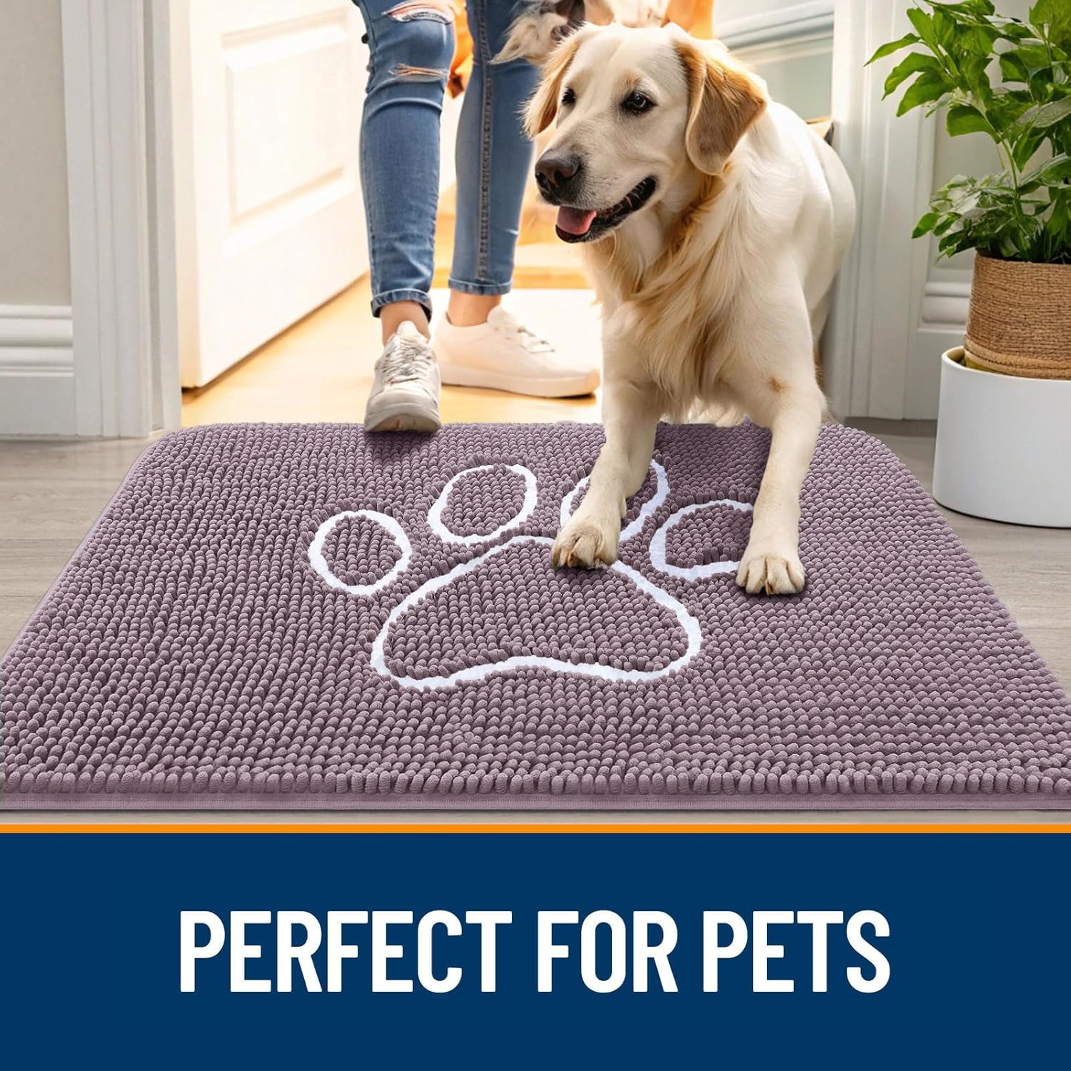 OLANLY Dog Door Mat - Absorbent Non-Slip Mud Mat for Muddy Paws | 36x24, Deep Plum Color