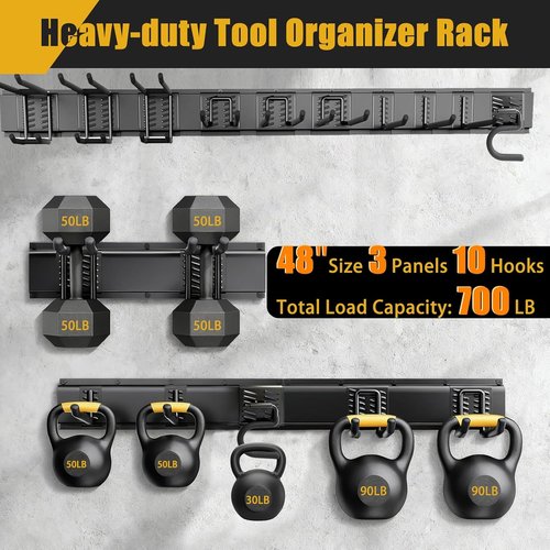 KOFANI Heavy Duty Garage Wall Organizer - 700LB Capacity | 48-Inch Adjustable Tool Rack for Shed & Yard Storage