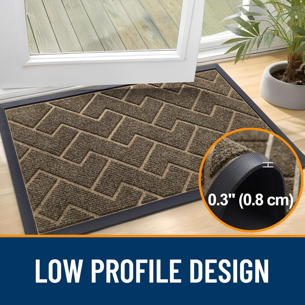 OLANLY Waterproof Front Door Mat - All-Season Indoor/Outdoor Doormat, Sturdy Natural Rubber, Herringbone Brick (Brown, 71x23)