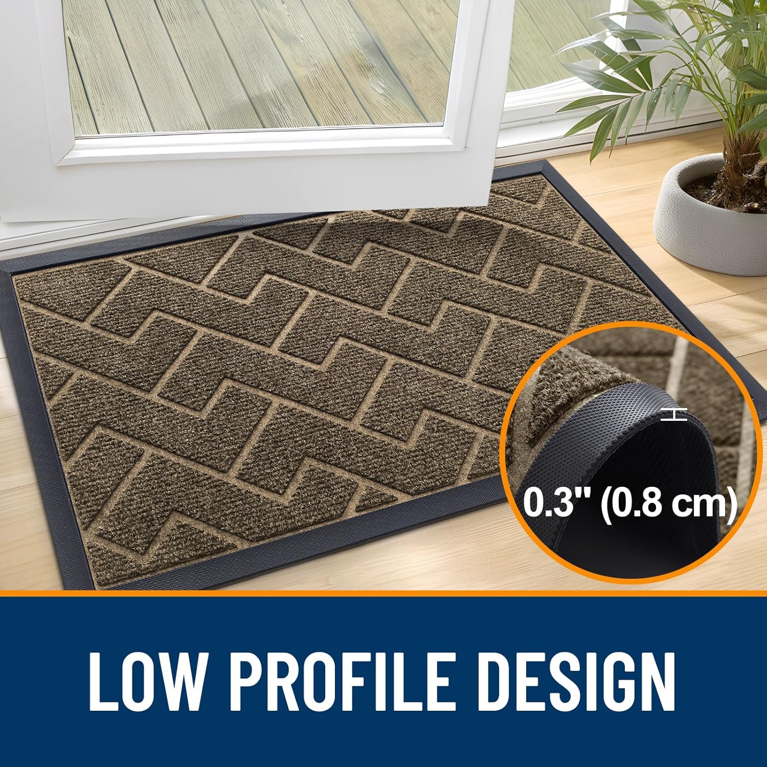 OLANLY Waterproof Front Door Mat - All-Season Indoor/Outdoor Doormat, Sturdy Natural Rubber, Herringbone Brick (Brown, 71x23)