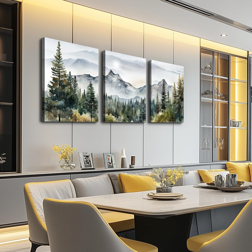 MHARTK66 Wall Art - Modern Abstract Mountain Forest Landscapes - 3 Piece Framed Canvas Prints for Living Room & Office Decor