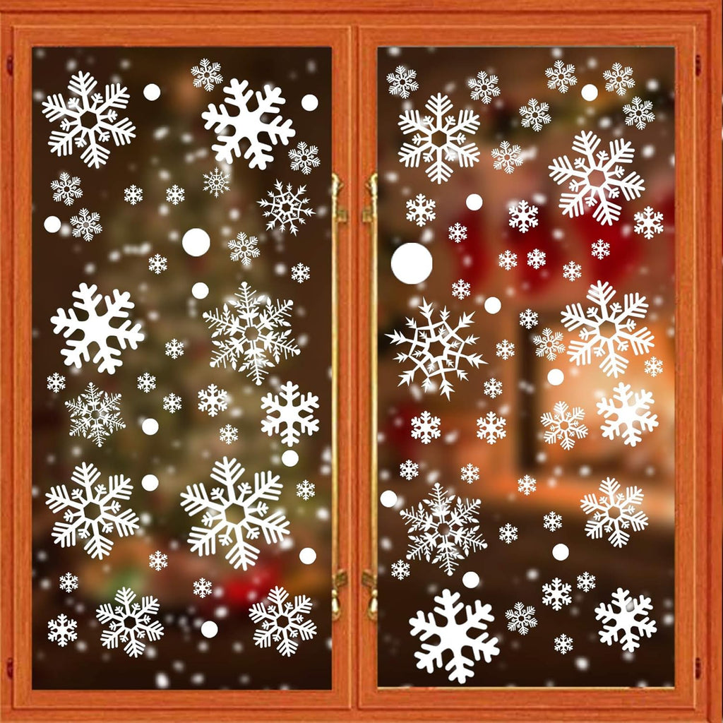 Skiennix White Snowflake Window Clings - 180PCS PVC Static Stickers for Holiday Decorations