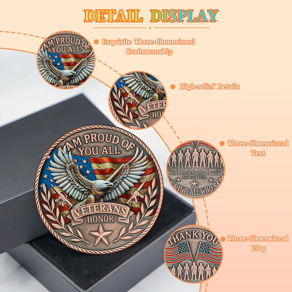Military Challenge Coins - Thank You for Your Service Veteran Medallions | Patriotic Gifts for Army Soldiers