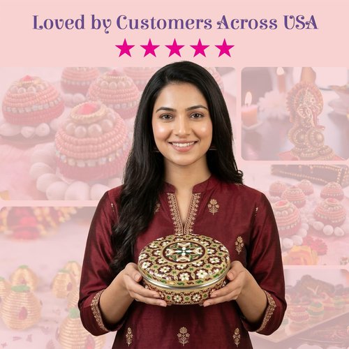 LOVENSPIRE Stainless Steel Meenakari Spice Box Organizer (7 Inch) with 7 Compartments Cups Set - Round Masala Dabba Container with Lid for Kitchen Herbs Storage, Housewarmings & Indian Return Gift