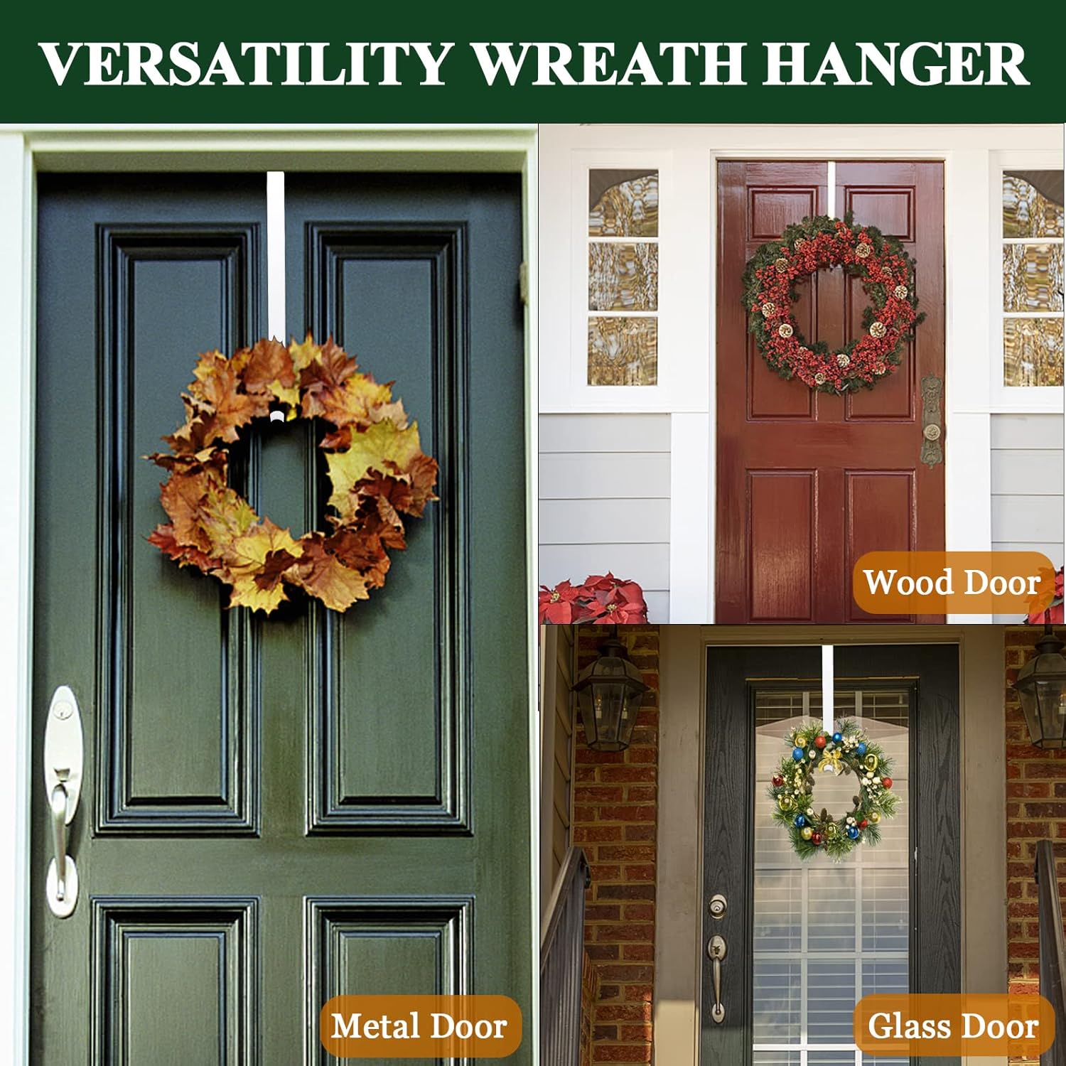 ZMCINER Wreath Hanger - Adjustable 15-25 Inch White Metal Hook for Christmas & Fall Decorations
