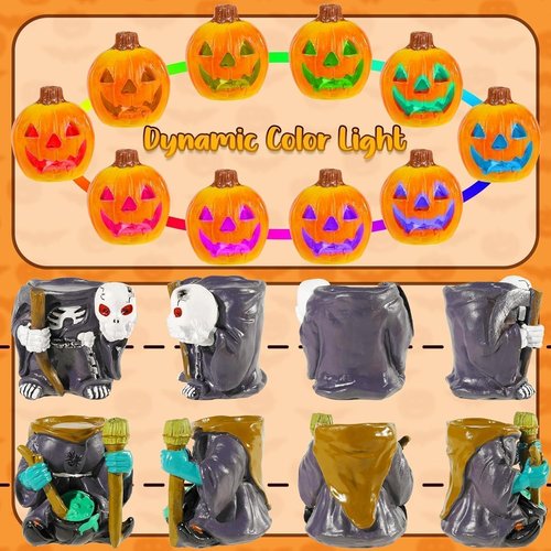 Exasinine Halloween Figurines - 5.5" Resin Jack O’ Lantern Ornaments for Spooky Indoor Décor | Party Gifts